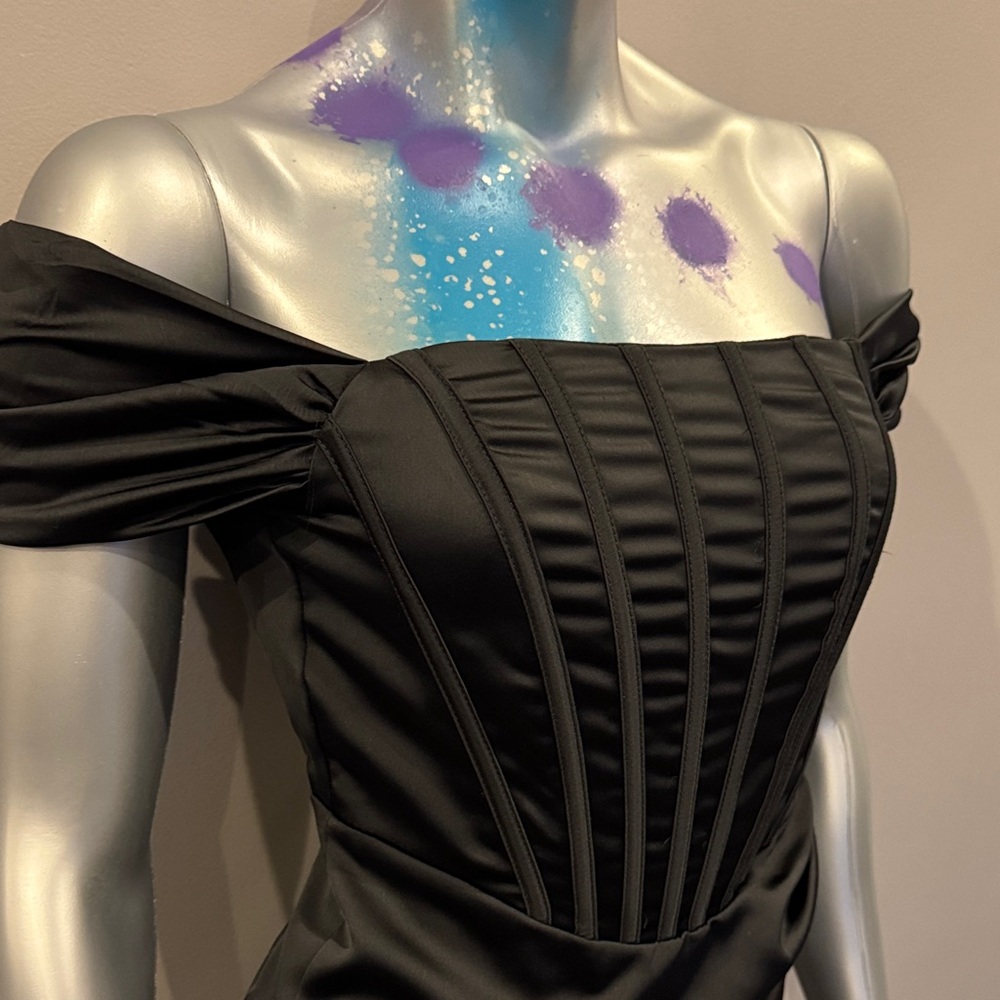 Black Asymmetrical Off-Shoulder Dress